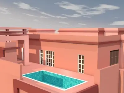 Hotel apartment building in city Low-poly 3D model