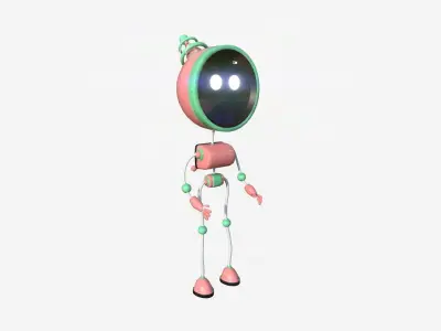 Cute Robot D04 Pink Green - SciFi Character Design Low-poly 3D model