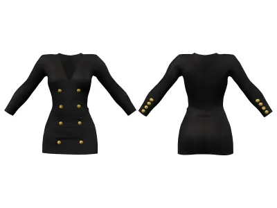 V-Neck Dress With Buttons Low-poly 3D model