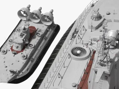  Large Military Hovercraft with Triple Jet Engines Gray 