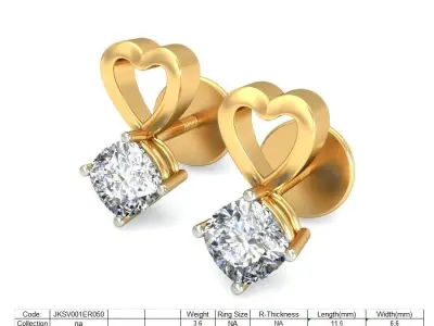 Solitaire Princess Diamond Earrings 3Dm STL OBJ Render Details 3D print model