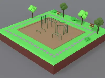 Low Poly Cartoon Calisthenics Park Scene Low-poly 3D model