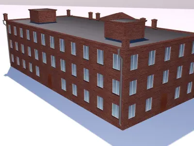 Museum brick building on cloudy day Low-poly 3D model