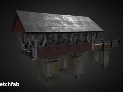 Modular Covered Bridge  Low-poly 3D model