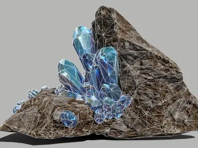 Crystal Set rock with crystals Low-poly 3D model 2