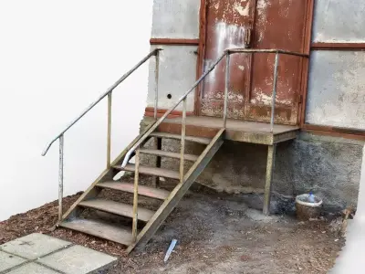 3D scan of Rusty metal stairs to old door industrial building Low-poly 3D model