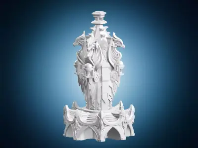 Ornate Fantasy Pillar with Griffin Statues 3D print model