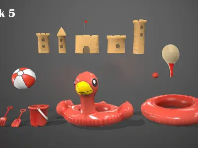 BEACH ASSETS Low-poly 3D model