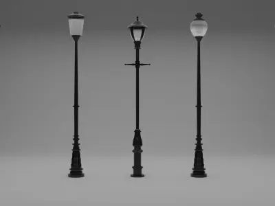 single straight-head street lamp Low-poly 3D model