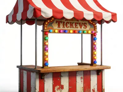 Vintage Striped Circus Ticket Booth 3D Model Low-poly 3D model