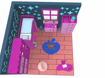 Isometric cartoon children room 08 3D model