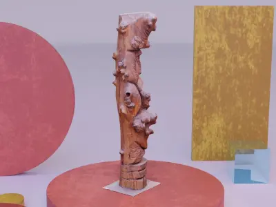 Wood sculpture old man 01 high-poly 3D model