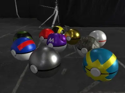 Collection Pokeball three pokemon balls Low-poly 3D model