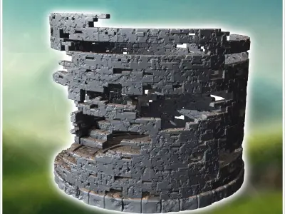 Round Stone Ruin with Internal Staircase and Patterned Floor 36  3D print model