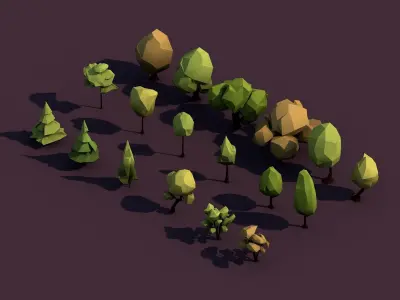 Cartoon Low Poly 18 Trees Pack Low-poly 3D model
