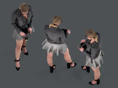 Street Chic Girl in Leather and Mini Skirt 3D model