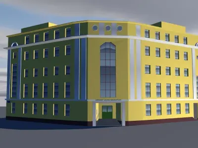 Theater building on cloudy day Low-poly 3D model