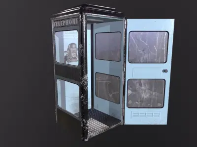 AAA Old phone box with payphone  Low-poly 3D model