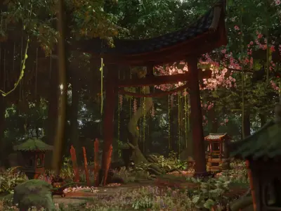Japanese Temple Forest Lowpoly Model Pack - Japanese Forest Pack Low-poly 3D model