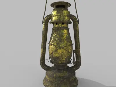 Gold Old Lamp Lantern Low-poly 3D model