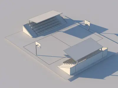 Street Neighborhood Basketball Court Stadium Low-poly 3D model