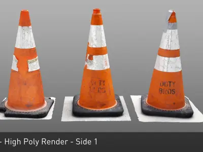 3 Photorealistic Construction Cones - 8k Texture Maps Low-poly 3D model
