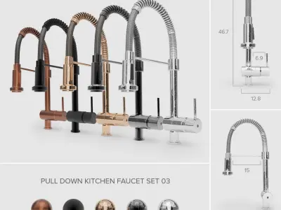 Pull-Down Kitchen Faucet Collection 3D Model Pack