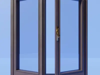 Classic wooden window with frames Low-poly 3D model