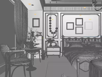 French Style Bedroom Low-poly 3D model