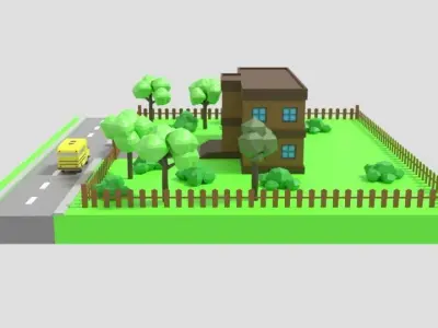 Low Poly Cartoon School Scene Low-poly 3D model