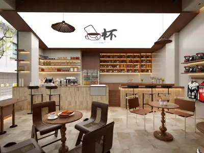 coffee shop Low-poly 3D model