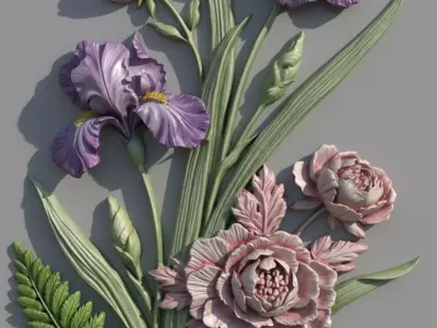 floral relief sculptu 4 3D model