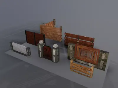Collection of fences Low-poly 3D model