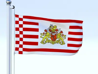 Animated Bremen German State Flag Low-poly 3D model