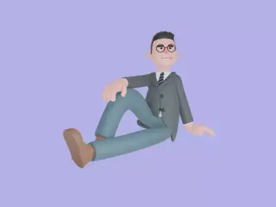 3D Cartoon Male Teacher Character-Sitting on Floor Relaxed Pose 3D model