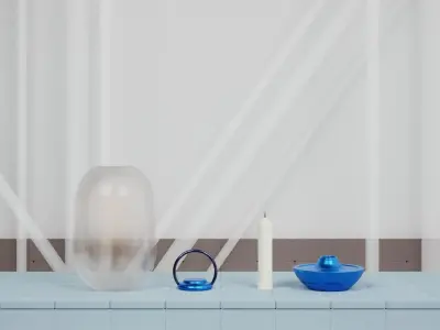 Candle Light Lantern with Multiple Parts on a Tiles Floor Low-poly 3D model