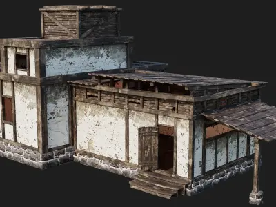 Old House Building 4K Textures GameReady 162 Low-poly 3D model