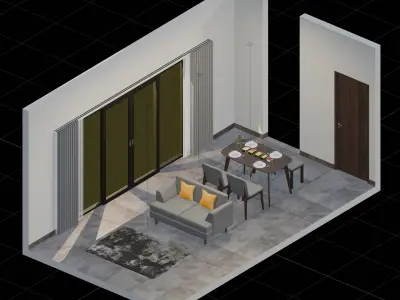Isometric Open Space Dining Living Room 3D model