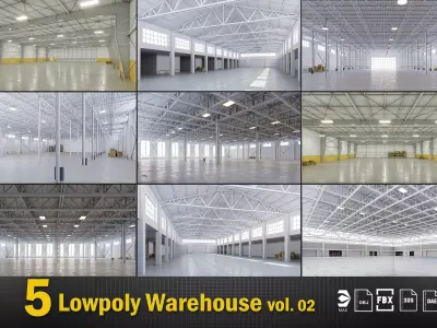 5 low poly interior warehouse Vol 2 3D Model Pack