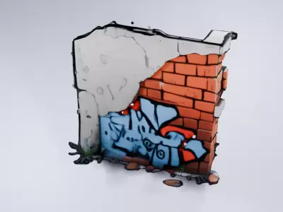 Damaged Brick Wall - Low Poly Stylized 3D Model 3D model