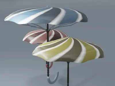 Umbrella Set three umbrellas Low-poly 3D model