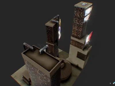 Low Poly Futuristic Sci-fi Skyscraper City Block Low-poly 3D model