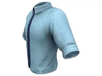 Men Rolled Up Sleeves Tucked In Formal Blue Shirt With Tie Low-poly 3D model