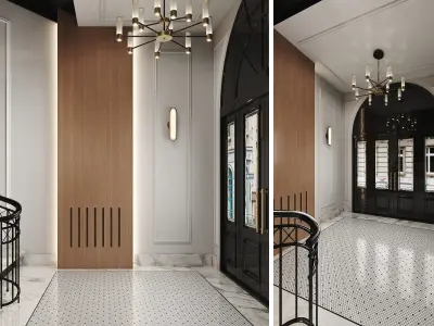 Beautiful entrance group and stairs in an apartment building 3D model