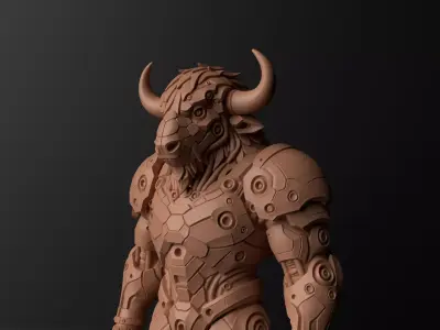 Cyber Bison Robotic Armored 3D Printable Sculpture 3D print model