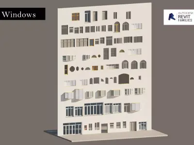 Parametric Revit Families Collection Doors and Windows Low-poly 3D model