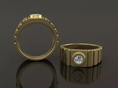 Signet Diamond Bezel Ring Band Tappered Box Step Mix Size 3D print model