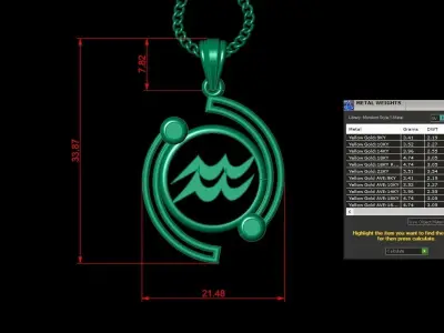 Galaxy Aquarius Light Gold Pendant Version 8 3D print model