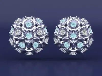 Hydrangea Diamond Stud Earrings CAD Design 3D print model