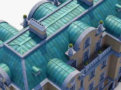 Neoclassic hotel Low-poly 3D model